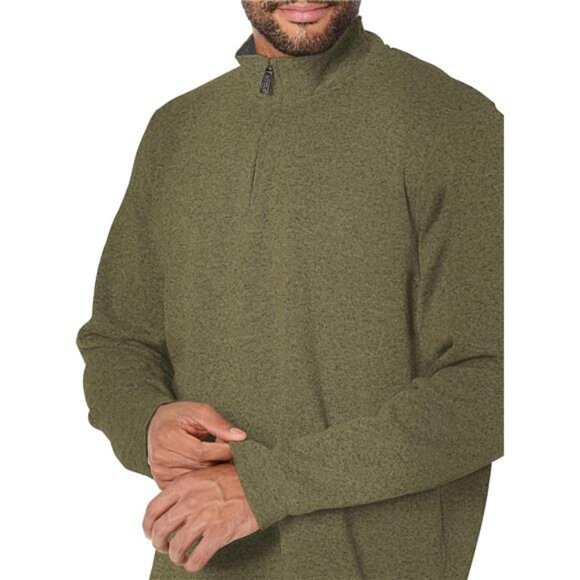 Wrangler Authentic Olive Night Long Sleeve Fleece‎ Quarter Zip Sweater for Men - Picture 3 of 5